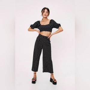 NWT Polka Dot puff sleeve top and culottes set US size 8